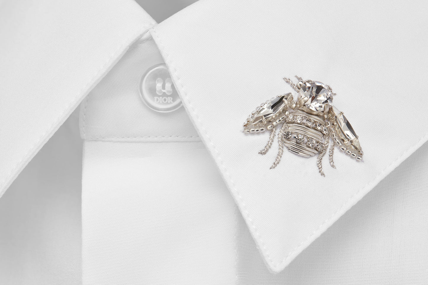Shirt with Bee Jewel • White Cotton Poplin