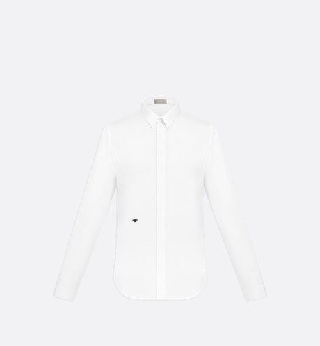 Shirt with Bee Embroidery • White Cotton Poplin