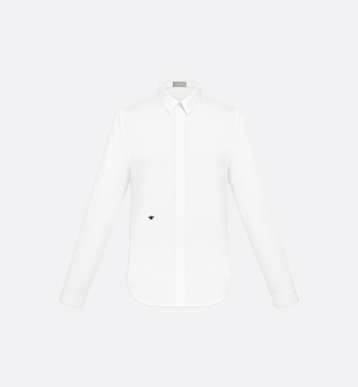 Shirt with Bee Embroidery • White Cotton Poplin