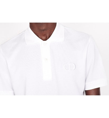 Polo Shirt with 'CD Icon' Signature • White Cotton Piqué