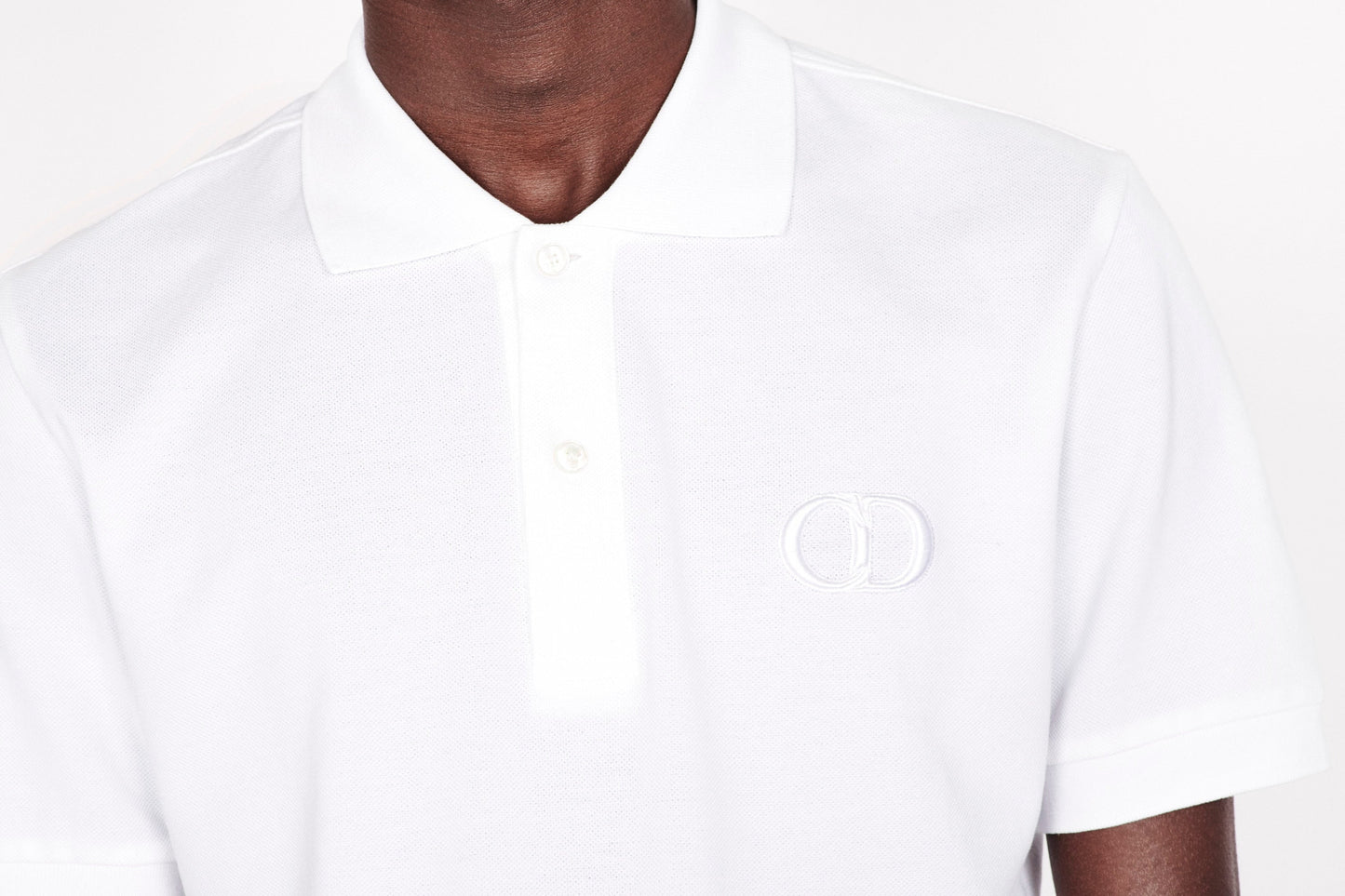 Polo Shirt with 'CD Icon' Signature • White Cotton Piqué