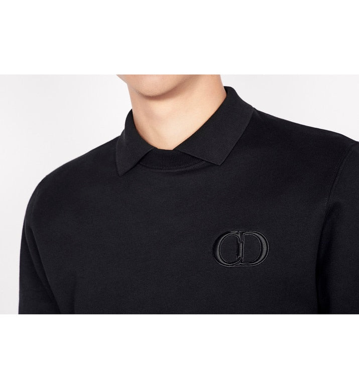 Polo Shirt with 'CD Icon' Signature • Black Cotton Piqué
