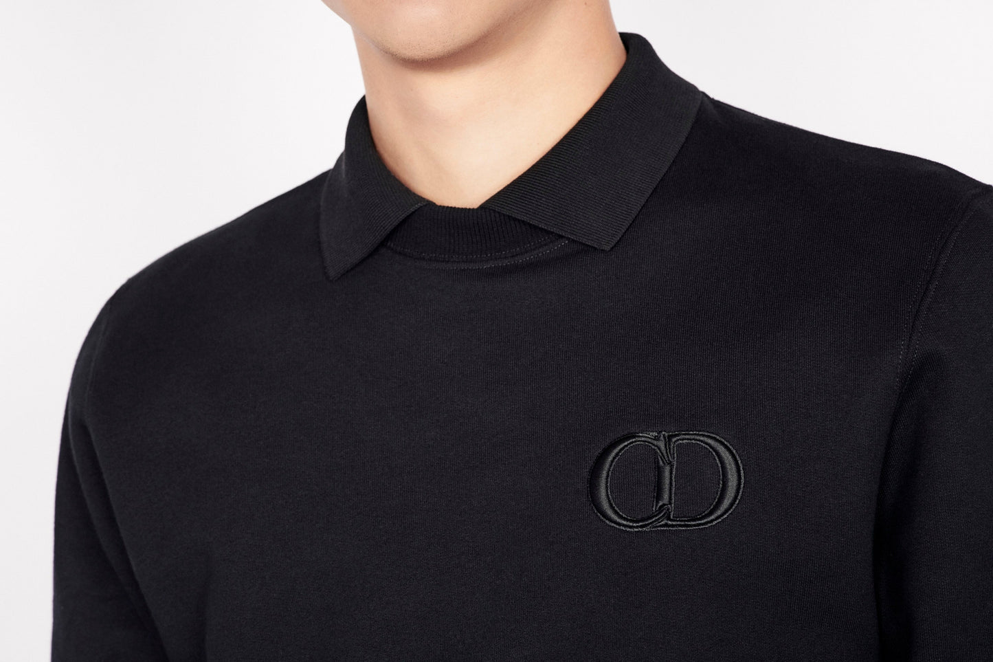 Polo Shirt with 'CD Icon' Signature • Black Cotton Piqué