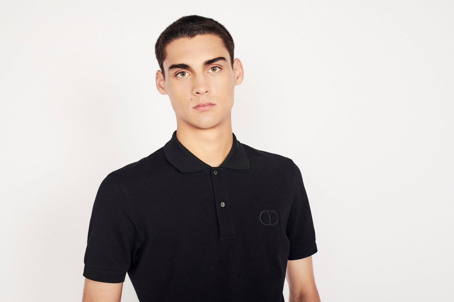 Polo Shirt with 'CD Icon' Signature • Black Cotton Piqué