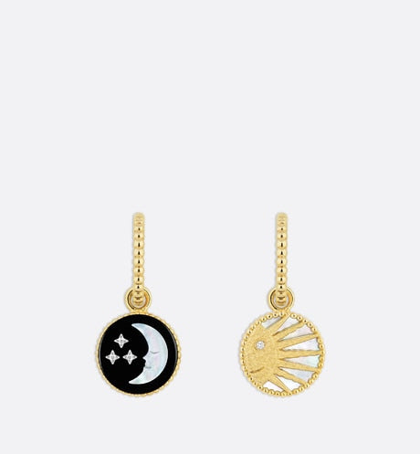 Rose Céleste Earrings • Yellow and White Gold, Diamond, Mother-of-pearl and Onyx