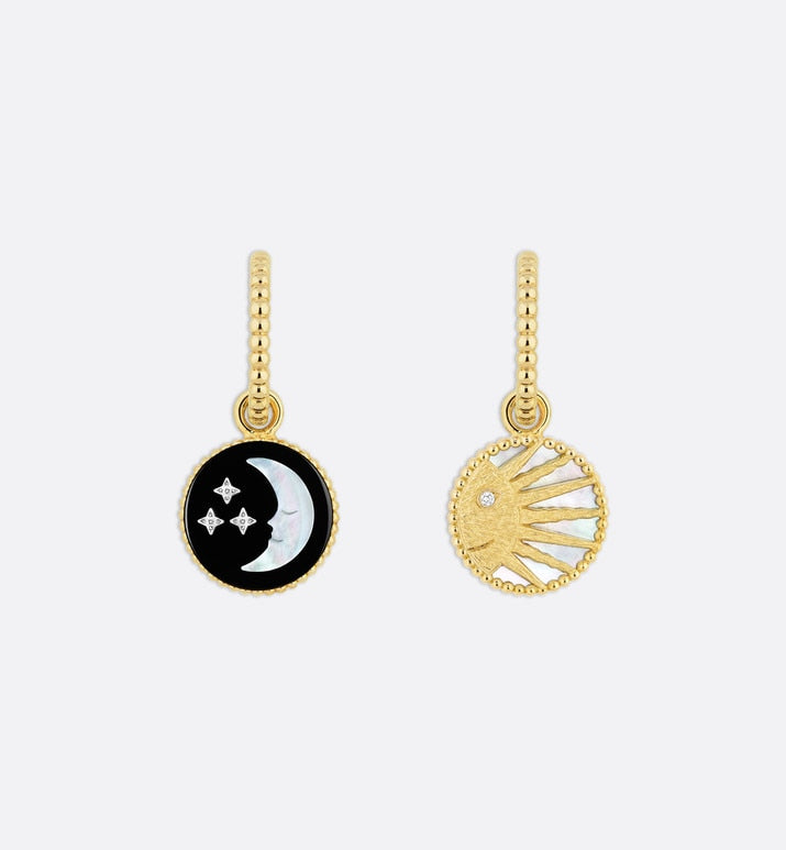 Rose Céleste Earrings • Yellow and White Gold, Diamond, Mother-of-pearl and Onyx