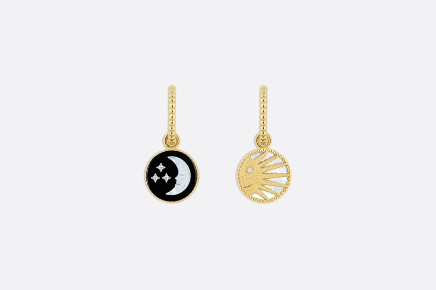 Rose Céleste Earrings • Yellow and White Gold, Diamond, Mother-of-pearl and Onyx