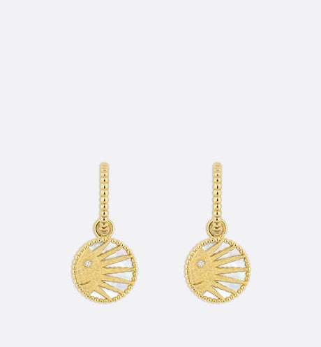 Rose Céleste Earrings • Yellow and White Gold, Diamond, Mother-of-pearl and Onyx