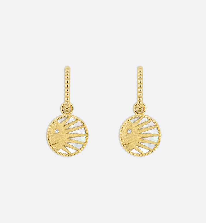 Rose Céleste Earrings • Yellow and White Gold, Diamond, Mother-of-pearl and Onyx