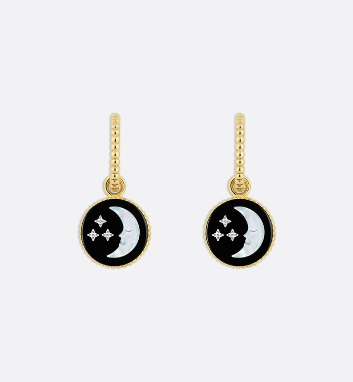 Rose Céleste Earrings • Yellow and White Gold, Diamond, Mother-of-pearl and Onyx