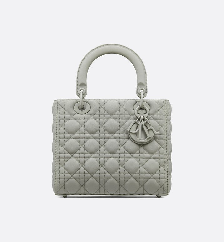 Medium Lady Dior Bag • Metallic Gray Cannage Calfskin