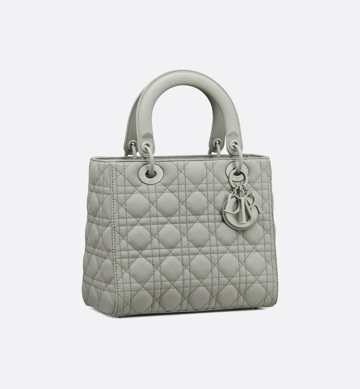 Medium Lady Dior Bag • Metallic Gray Cannage Calfskin