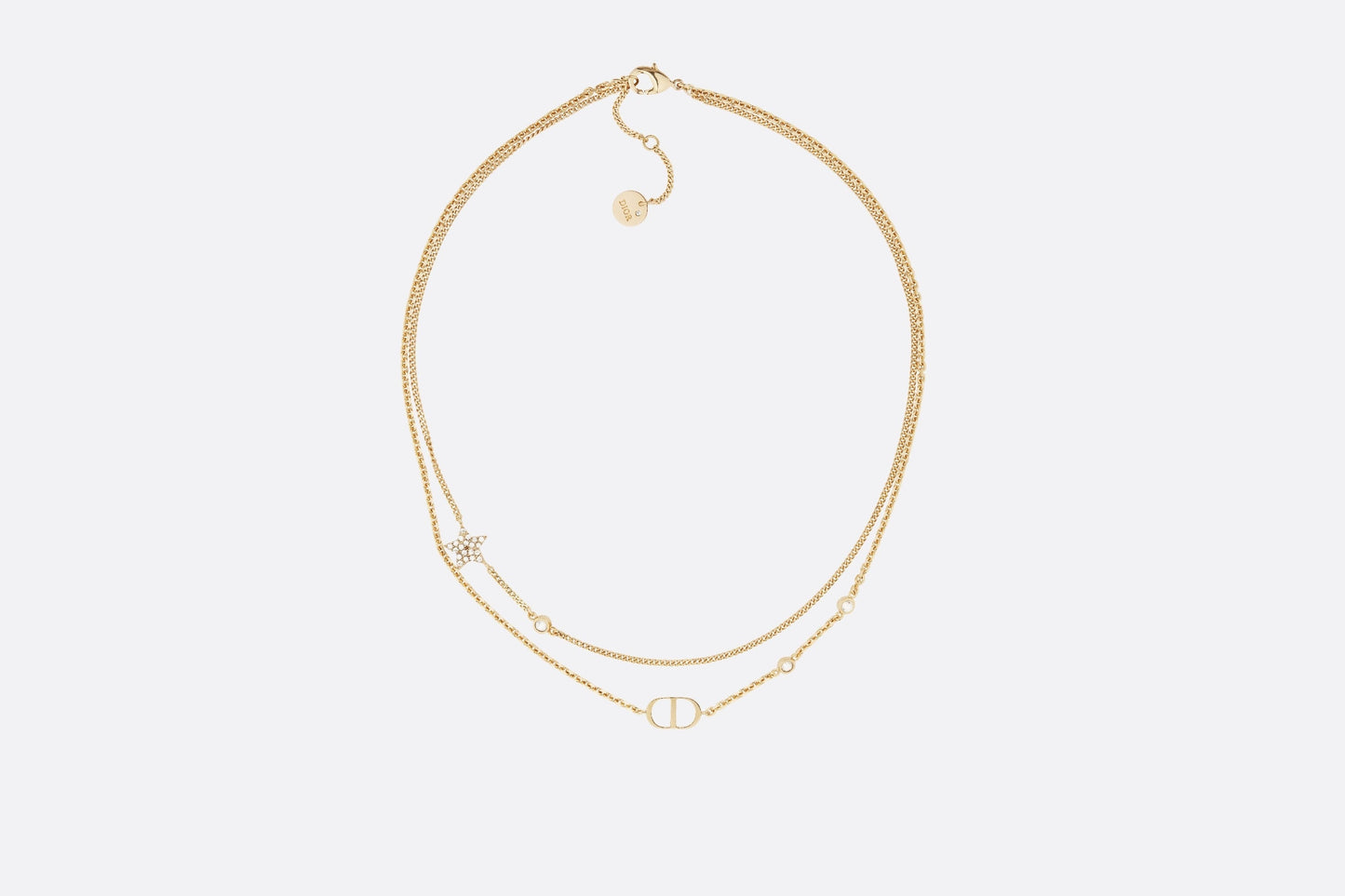 Petit CD Double Necklace • Gold-Finish Metal and White Crystals