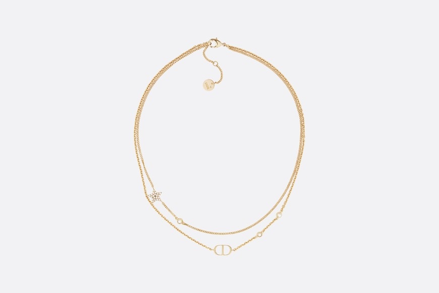 Petit CD Double Necklace • Gold-Finish Metal and White Crystals