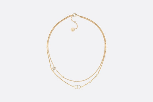 Petit CD Double Necklace • Gold-Finish Metal and White Crystals