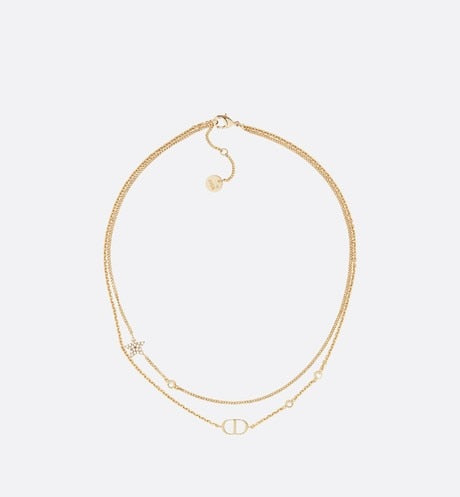 Petit CD Double Necklace • Gold-Finish Metal and White Crystals