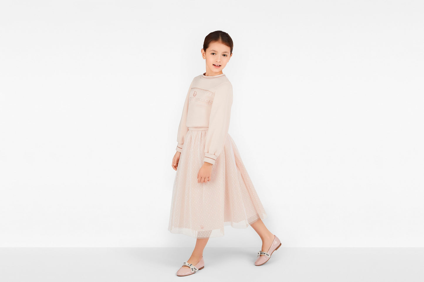 Long Skirt • Pale Pink Plumetis Tulle with Polka Dots
