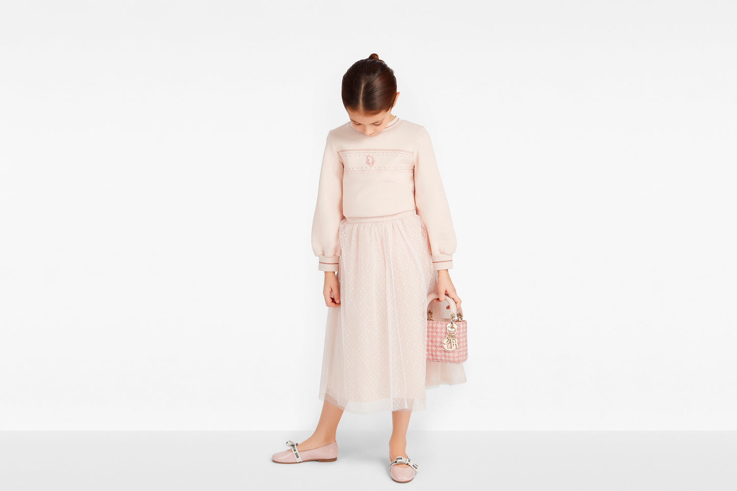 Long Skirt • Pale Pink Plumetis Tulle with Polka Dots