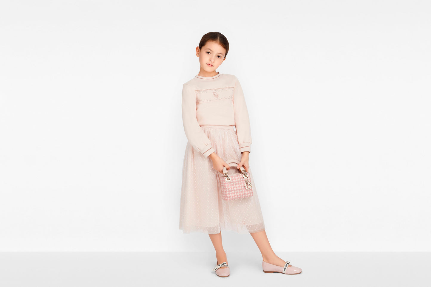 Long Skirt • Pale Pink Plumetis Tulle with Polka Dots