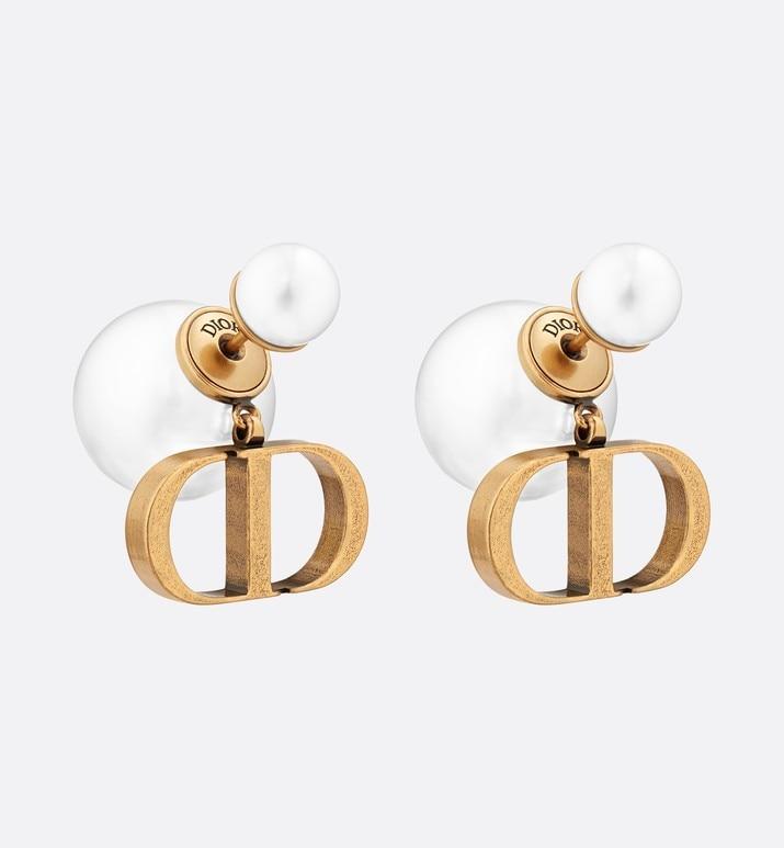 Dior Tribales Earrings • Antique Gold-Finish Metal and White Resin Pearls
