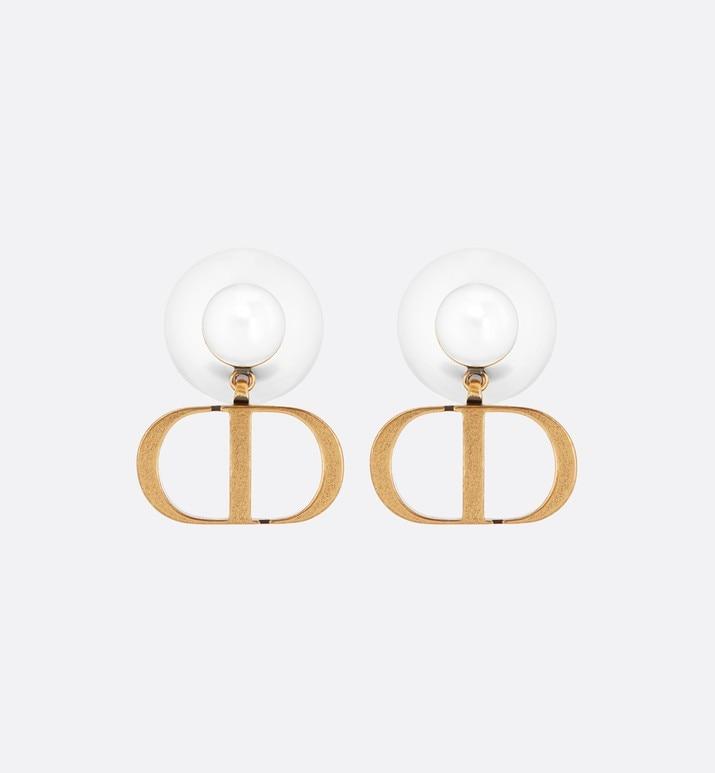 Dior Tribales Earrings • Antique Gold-Finish Metal and White Resin Pearls