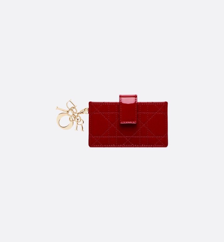 Lady Dior 5-Gusset Card Holder • Cherry Red Cannage Patent Calfskin