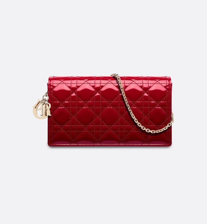 Lady Dior Pouch • Cherry Red Cannage Patent Calfskin