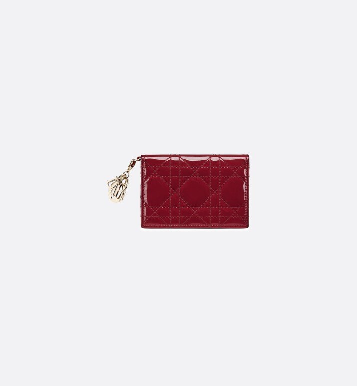 Lady Dior Flap Card Holder • Cherry Red Cannage Patent Calfskin