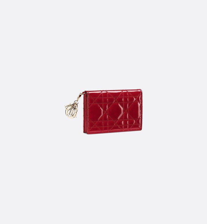Lady Dior Flap Card Holder • Cherry Red Cannage Patent Calfskin