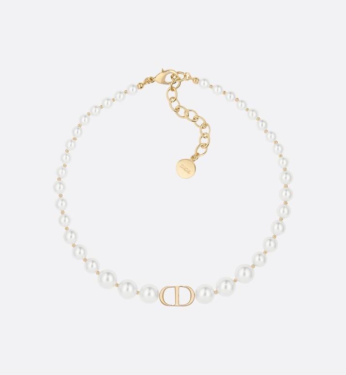 30 Montaigne Choker Necklace • Gold-Finish Metal and White Resin Pearls