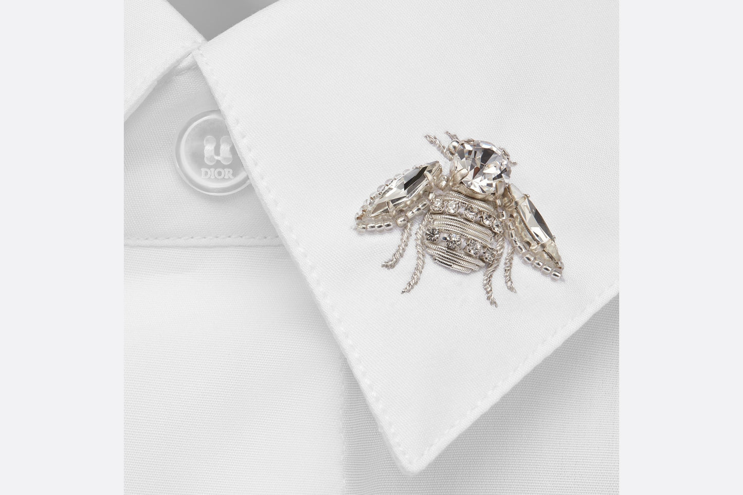 Shirt with Bee Jewel • White Cotton Poplin