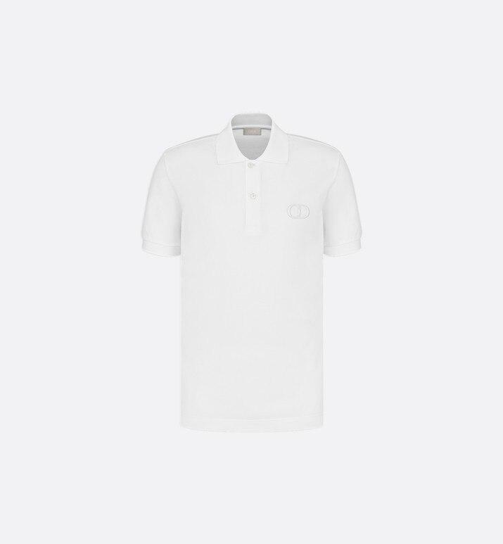 Polo Shirt with 'CD Icon' Signature • White Cotton Piqué