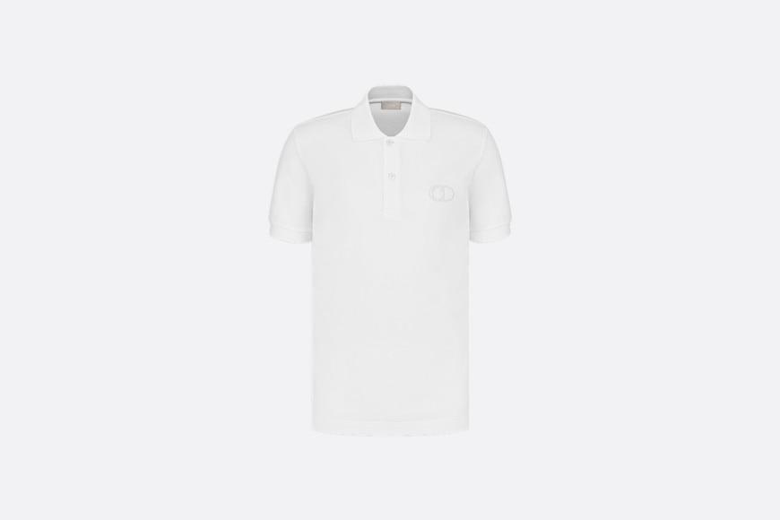 Polo Shirt with 'CD Icon' Signature • White Cotton Piqué