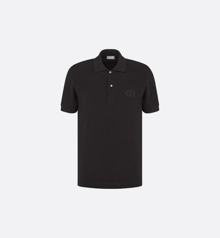 Polo Shirt with 'CD Icon' Signature • Black Cotton Piqué