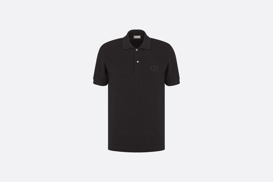 Polo Shirt with 'CD Icon' Signature • Black Cotton Piqué