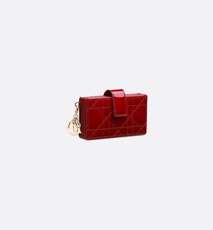 Lady Dior 5-Gusset Card Holder • Cherry Red Cannage Patent Calfskin