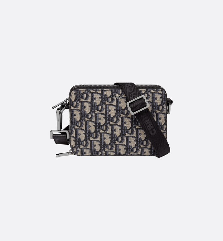 Pouch with Shoulder Strap • Beige and Black Dior Oblique Jacquard