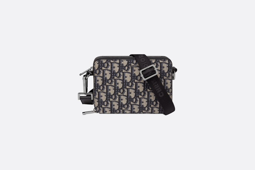 Pouch with Shoulder Strap • Beige and Black Dior Oblique Jacquard