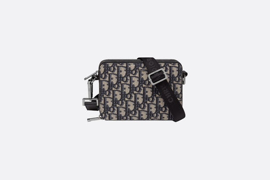 Pouch with Shoulder Strap • Beige and Black Dior Oblique Jacquard