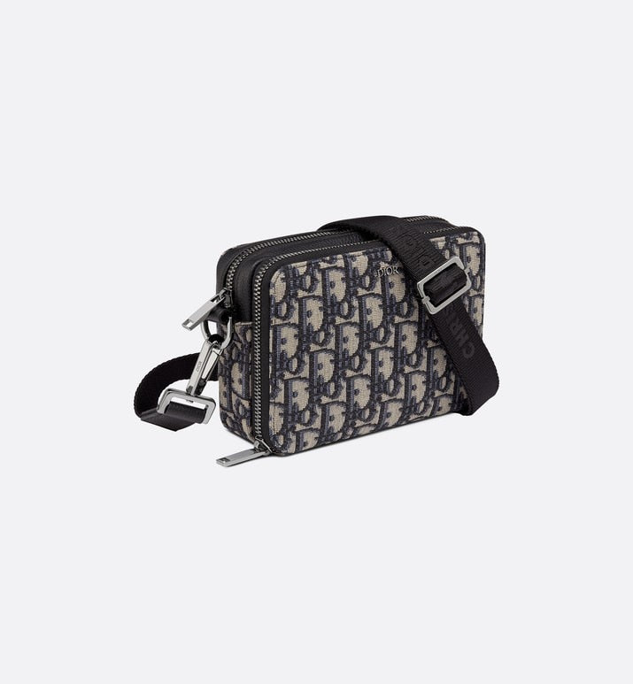 Pouch with Shoulder Strap • Beige and Black Dior Oblique Jacquard