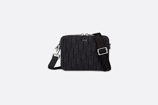 Pouch with Shoulder Strap • Black Dior Oblique Jacquard