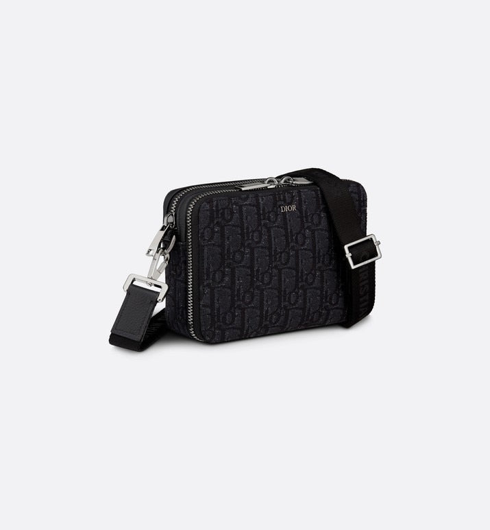 Pouch with Shoulder Strap • Black Dior Oblique Jacquard