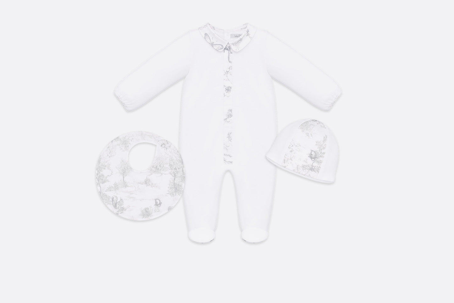 Newborn Gift Set • Gray Cotton Satin with Toile de Jouy Print