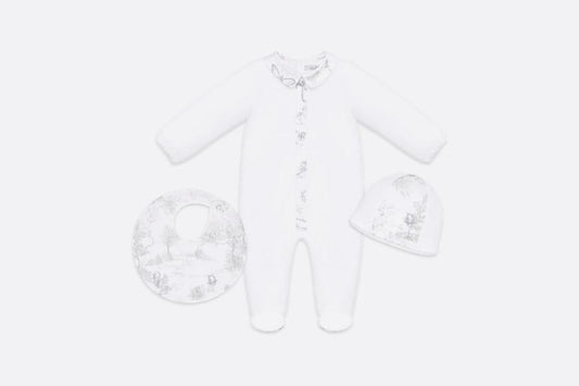 Newborn Gift Set • Gray Cotton Satin with Toile de Jouy Print