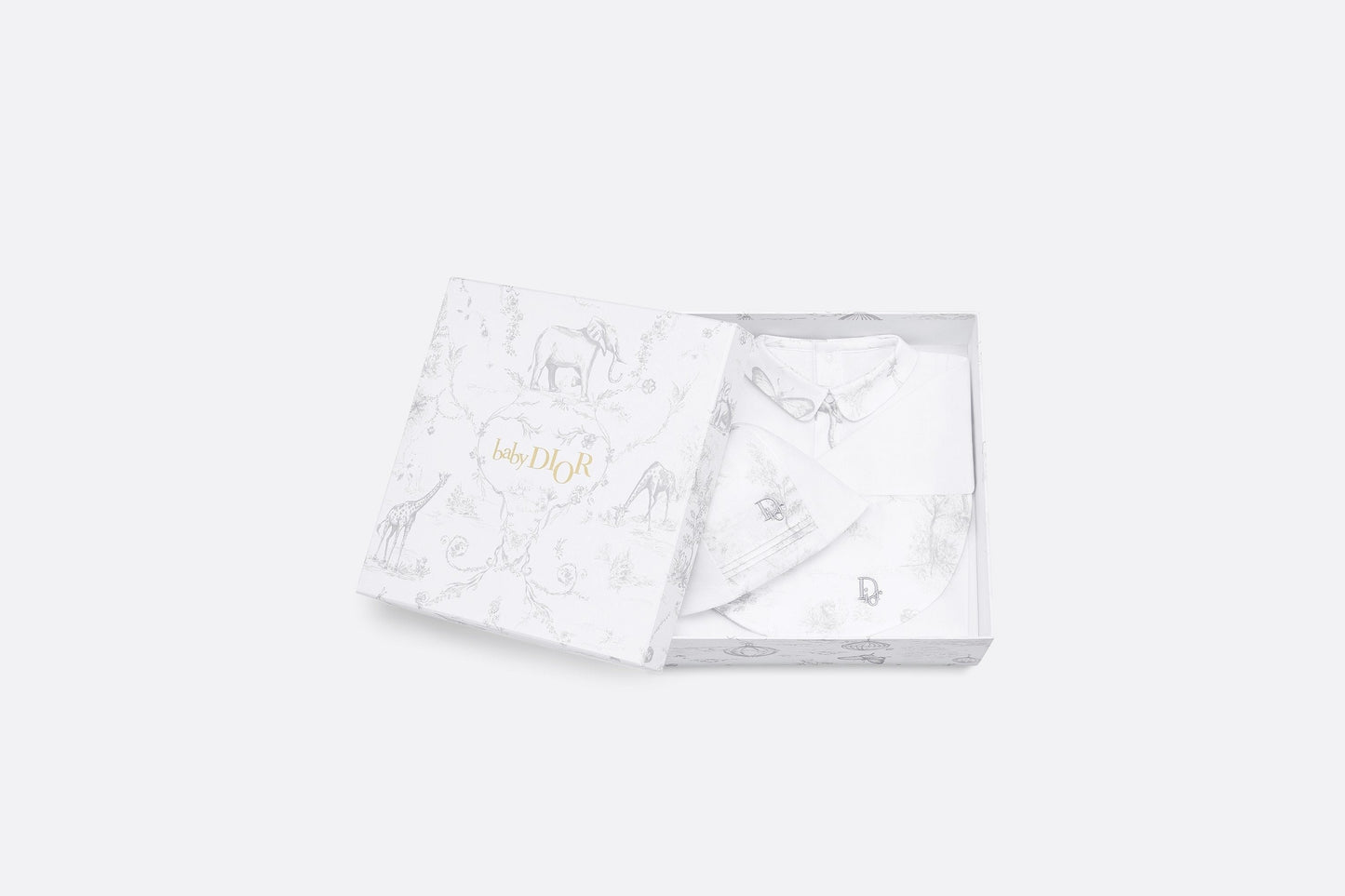 Newborn Gift Set • Gray Cotton Satin with Toile de Jouy Print