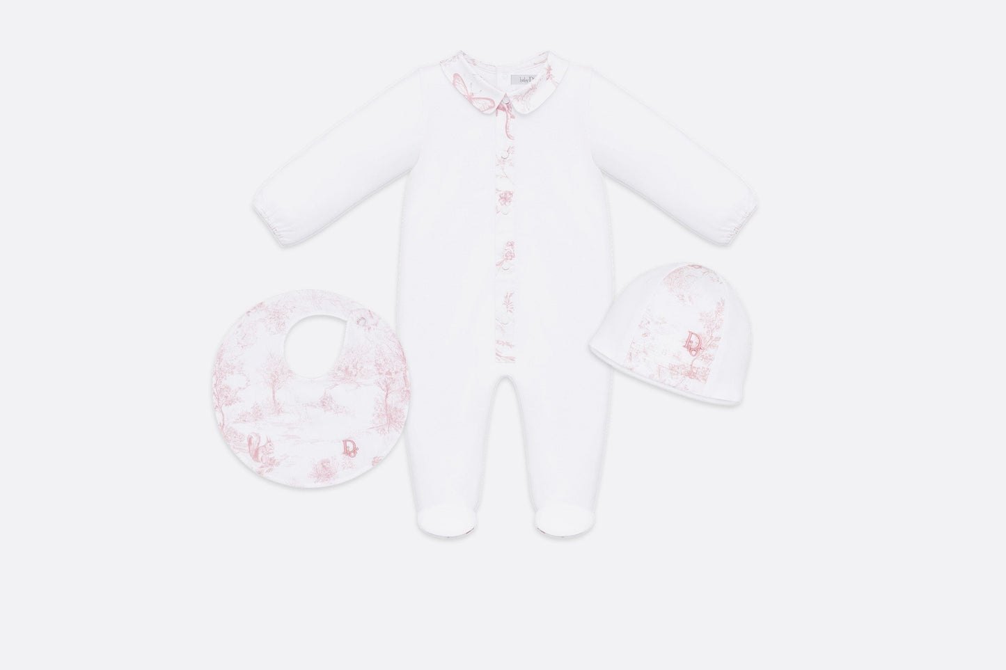 Newborn Gift Set • Powder Pink Cotton Satin with Toile de Jouy Print
