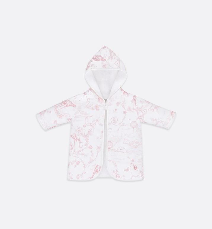 Bathrobe • Powder Pink Satin and White Cotton Terry with Toile de Jouy Print