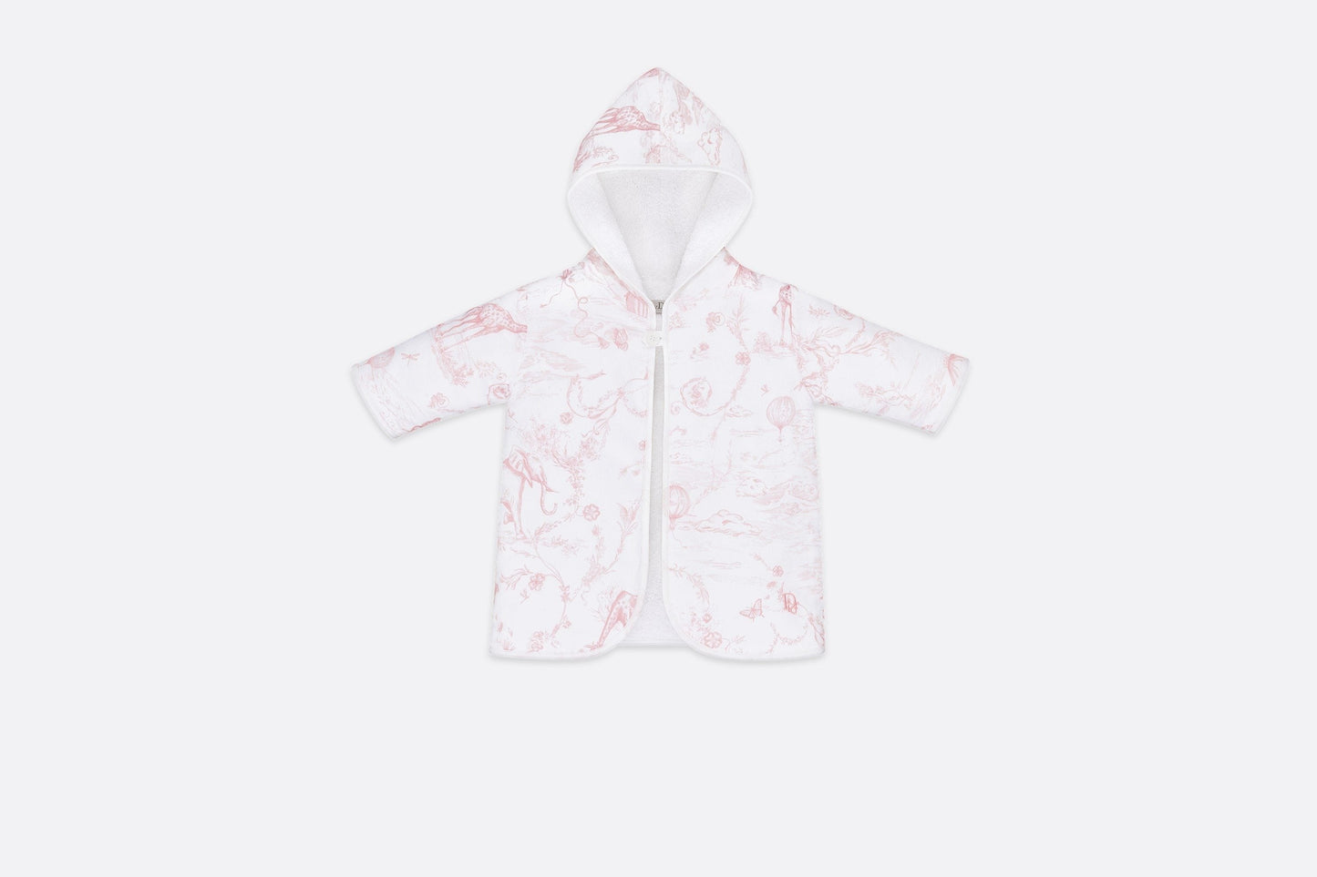 Bathrobe • Powder Pink Satin and White Cotton Terry with Toile de Jouy Print