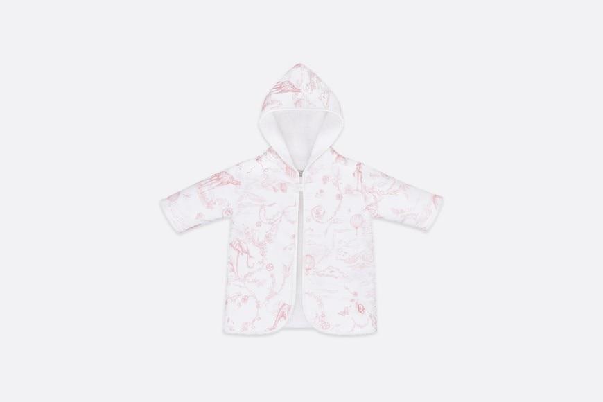 Bathrobe • Powder Pink Satin and White Cotton Terry with Toile de Jouy Print