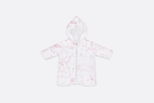 Bathrobe • Powder Pink Satin and White Cotton Terry with Toile de Jouy Print